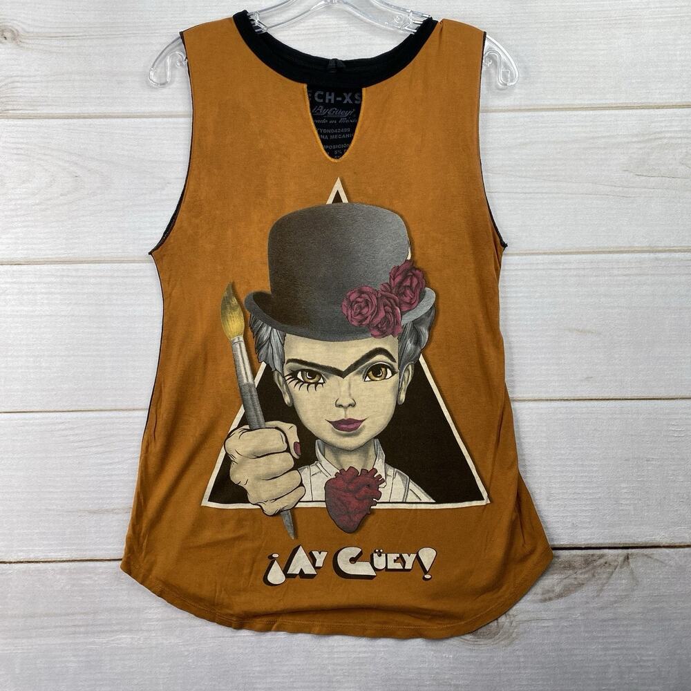 Ay Guey Womens T Shirt Tank Top XS Frida Kahlo Graphic Print Art High Low Mexico